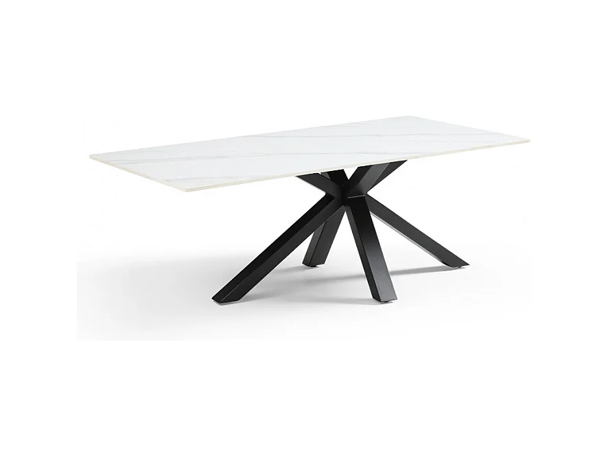 Table basse 120x60 cm céramique blanc marbré pied croix - NEVADA 04