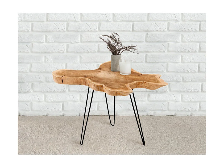 Table basse 75 cm en bois de teck et pieds en métal noir - ROOT