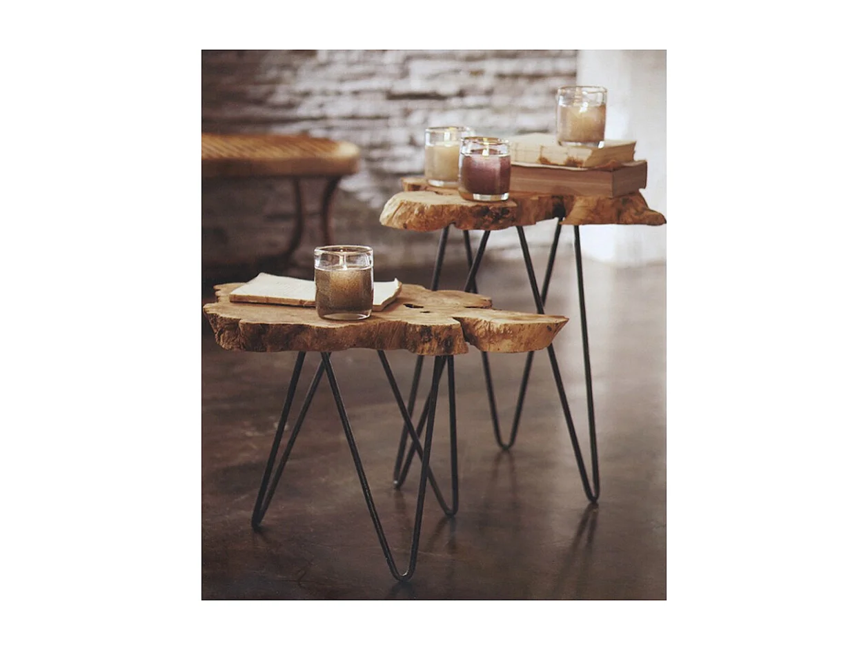 Table basse 75 cm en bois de teck et pieds en métal noir - ROOT