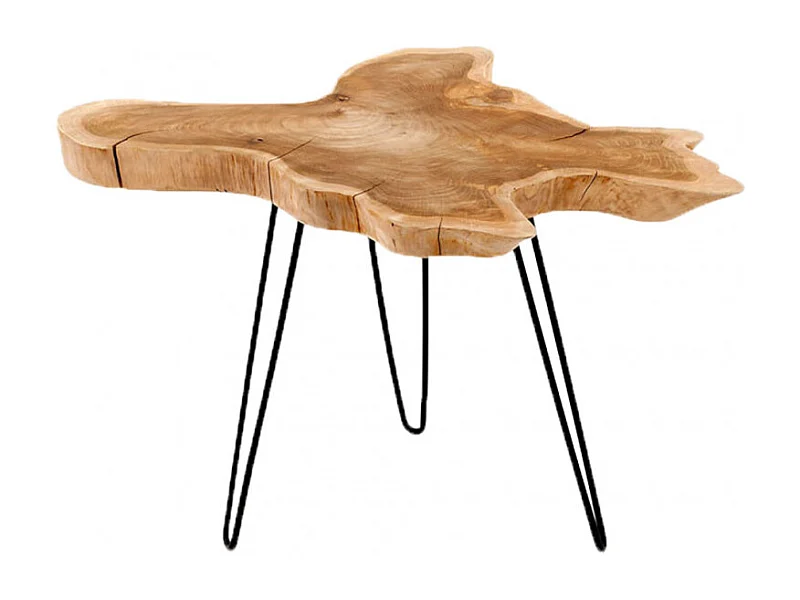 Table basse 75 cm en bois de teck et pieds en métal noir - ROOT