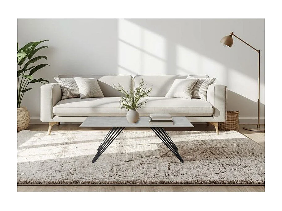 Table basse 120x60 cm céramique gris marbré pieds filaires - ARIZONA 01