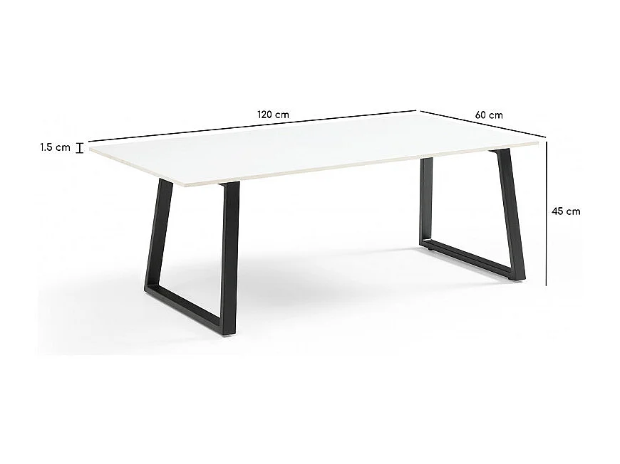 Table basse 120x60 cm céramique blanc pieds luge - OREGON 02