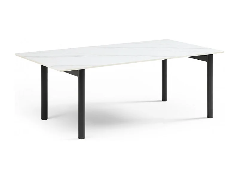 Table basse 120x60 cm céramique blanc marbré pieds droits - NEVADA 09