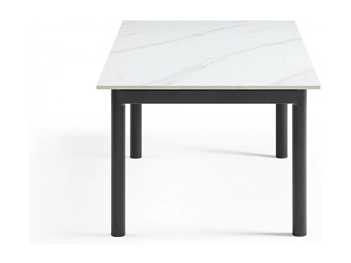 Table basse 120x60 cm céramique blanc marbré pieds droits - NEVADA 09