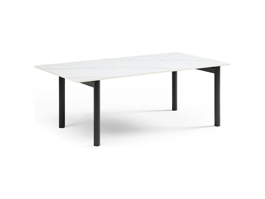 Table basse 120x60 cm céramique blanc marbré pieds droits - NEVADA 09
