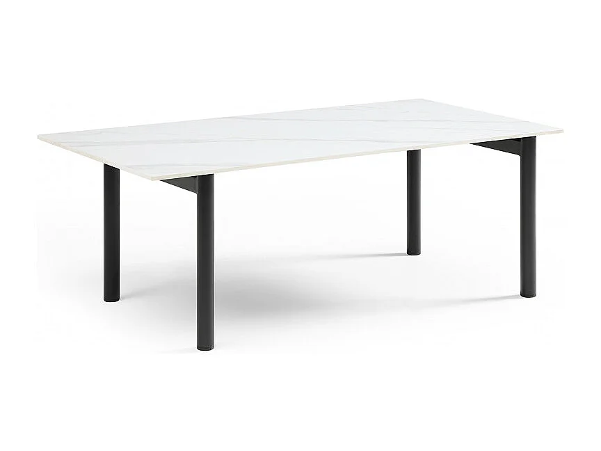 Table basse 120x60 cm céramique blanc marbré pieds droits - NEVADA 09