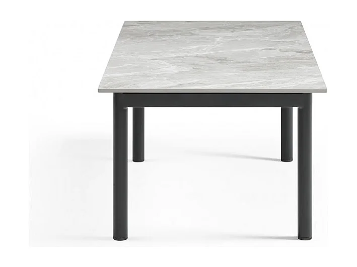 Table basse 120x60 cm céramique gris marbré laqué pieds droits - DAKOTA 09