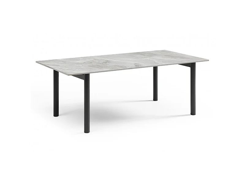Table basse 120x60 cm céramique gris marbré laqué pieds droits - DAKOTA 09