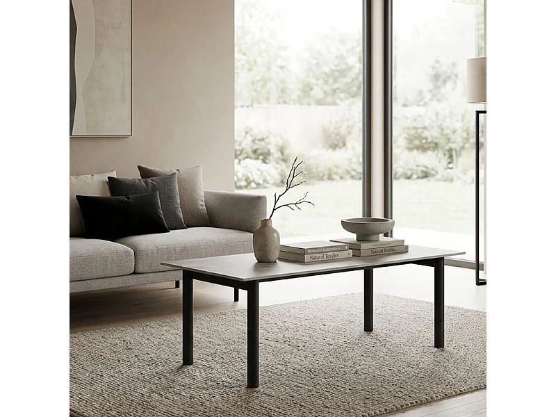 Table basse 120x60 cm céramique gris marbré laqué pieds droits - DAKOTA 09