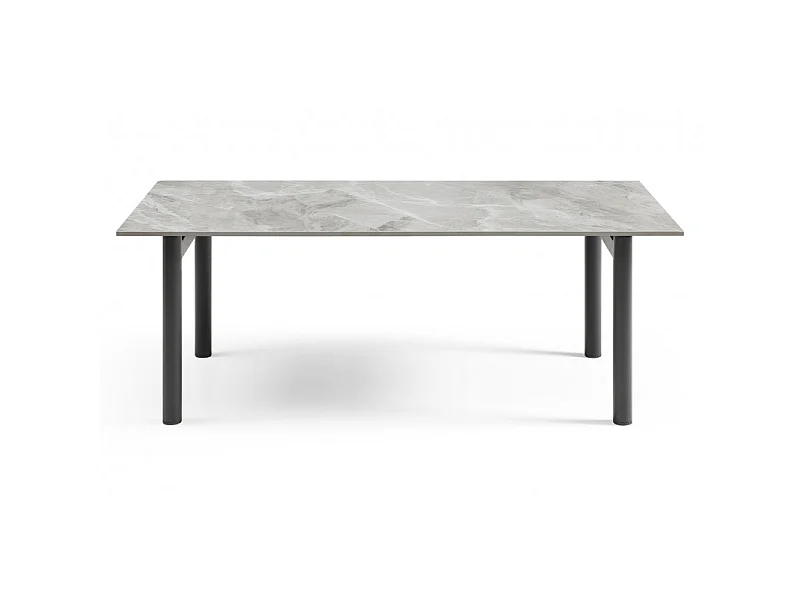 Table basse 120x60 cm céramique gris marbré laqué pieds droits - DAKOTA 09