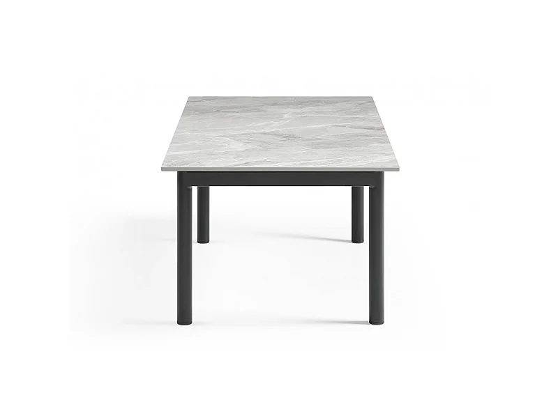 Table basse 120x60 cm céramique gris marbré laqué pieds droits - DAKOTA 09