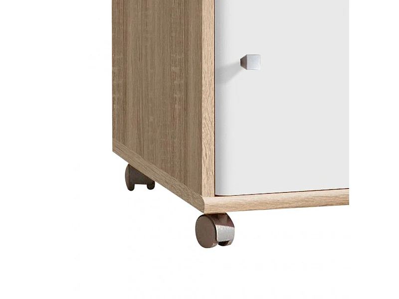 Caisson à roulettes blanc décor bois 1 tiroir et 1 placard - REVERSO