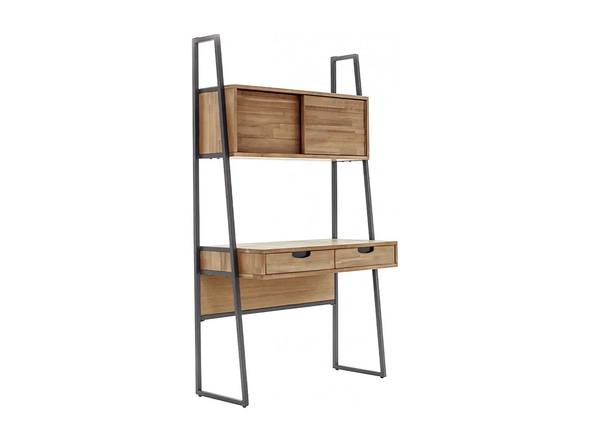 Bureau 2 tiroirs et 2 portes en bois d'acacia et métal - MAYBEL