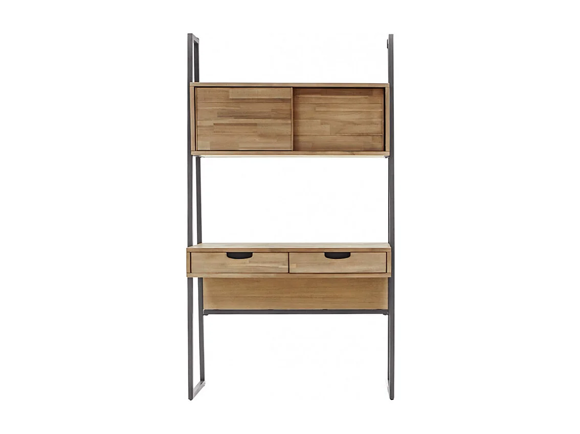 Bureau 2 tiroirs et 2 portes en bois d'acacia et métal - MAYBEL