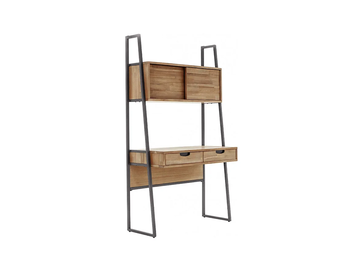 Bureau 2 tiroirs et 2 portes en bois d'acacia et métal - MAYBEL