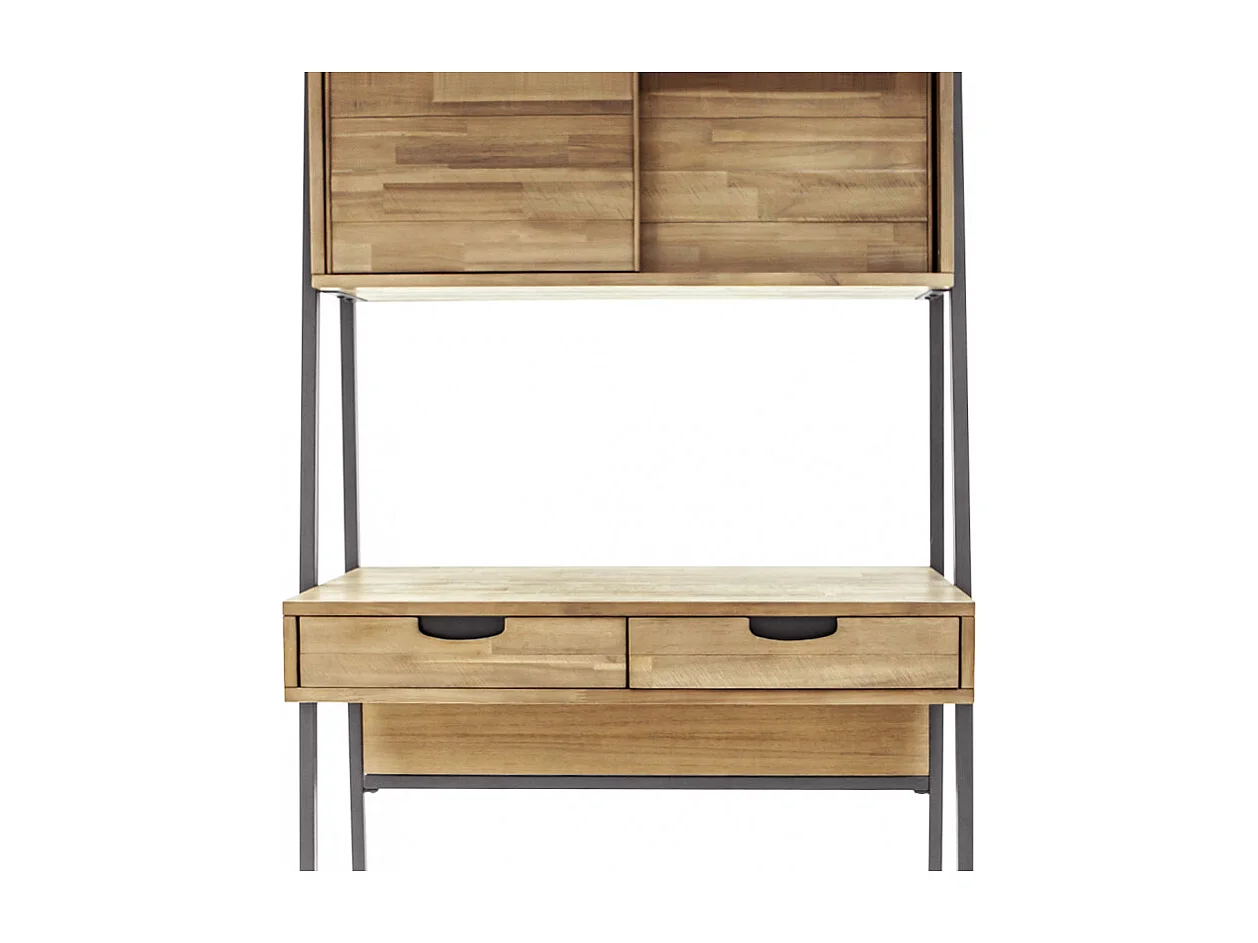 Bureau 2 tiroirs et 2 portes en bois d'acacia et métal - MAYBEL