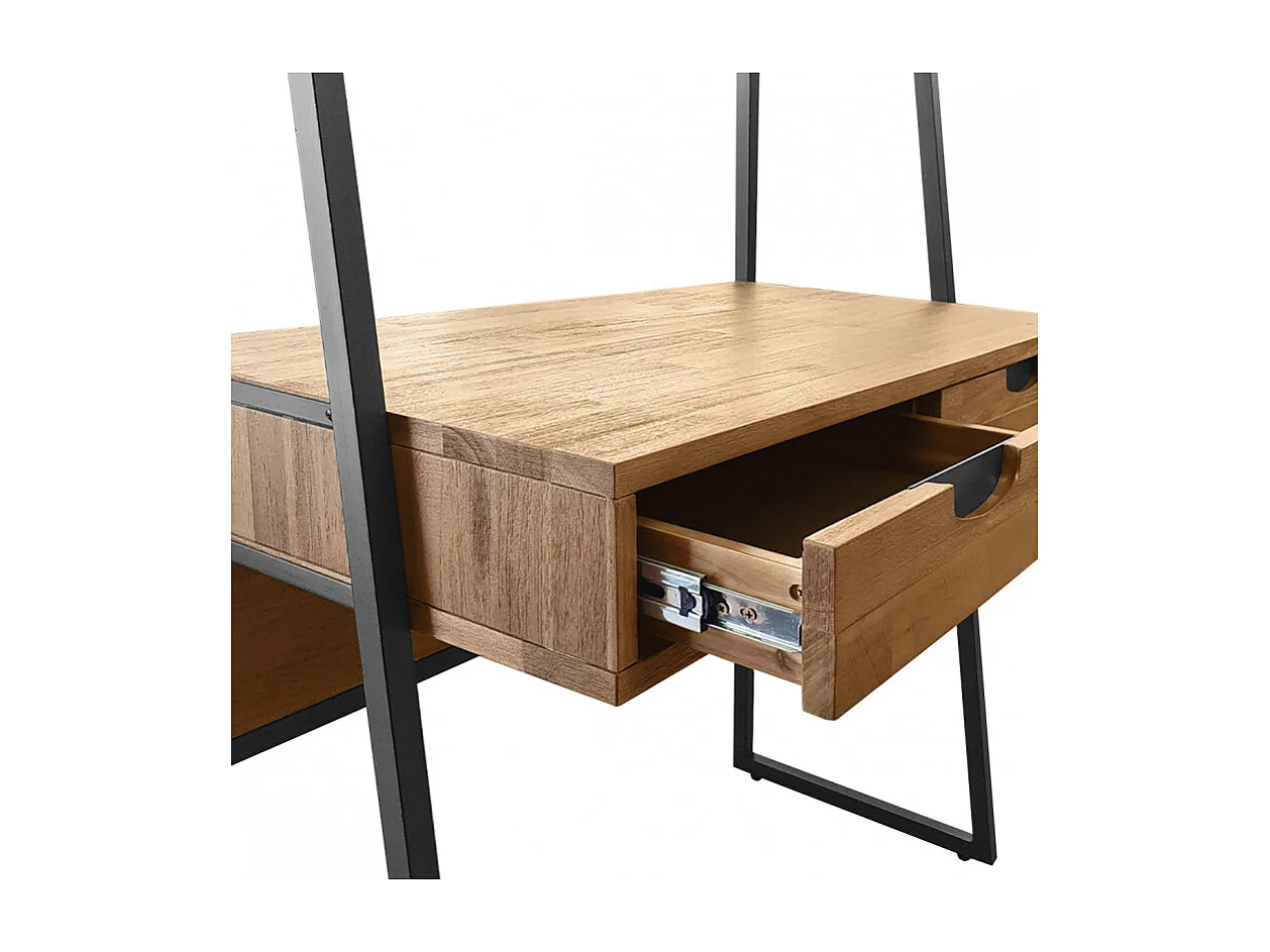 Bureau 2 tiroirs et 2 portes en bois d'acacia et métal - MAYBEL