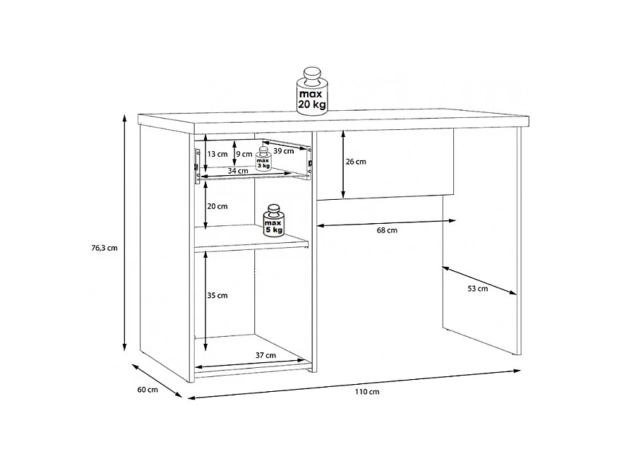 Bureau enfant 110 cm décor bois vintage et béton gris - BUCKY