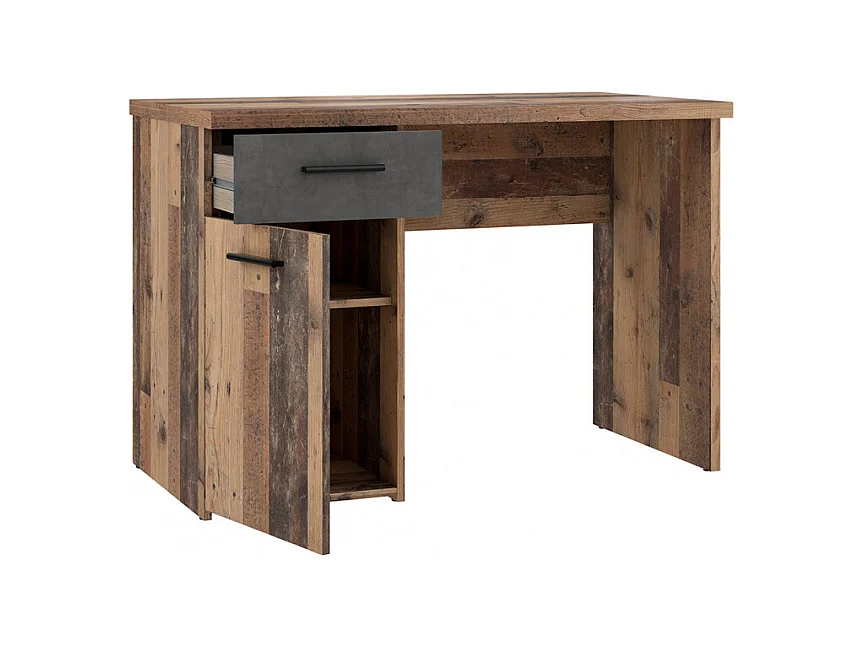 Bureau enfant 110 cm décor bois vintage et béton gris - BUCKY