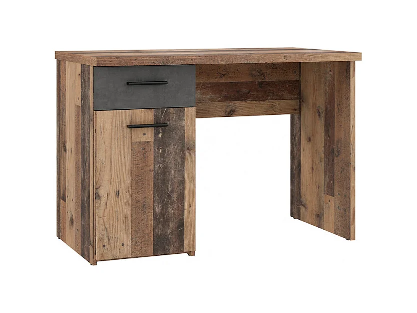 Bureau enfant 110 cm décor bois vintage et béton gris - BUCKY
