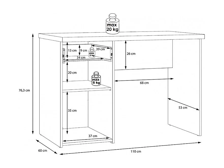Bureau enfant 110 cm décor bois vintage et béton gris - BUCKY
