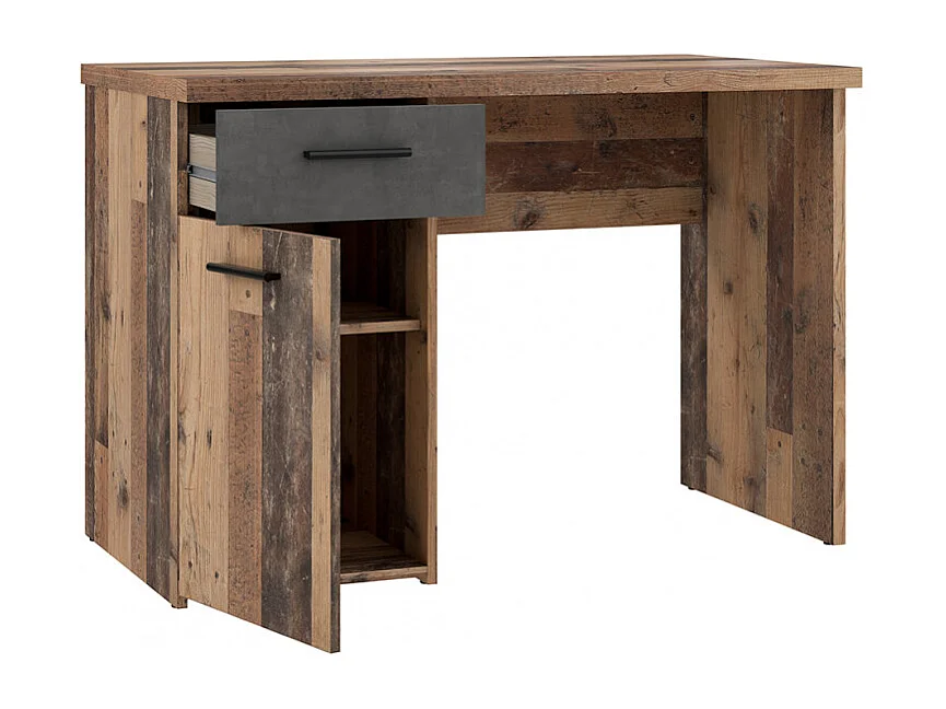 Bureau enfant 110 cm décor bois vintage et béton gris - BUCKY