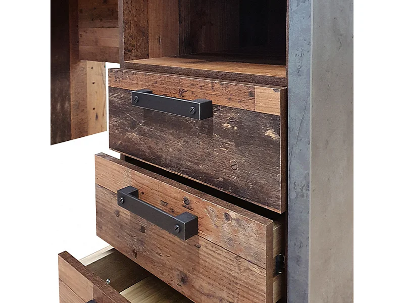 Bureau droit 160 cm 3 tiroirs décor bois vieilli et béton gris - BUCK