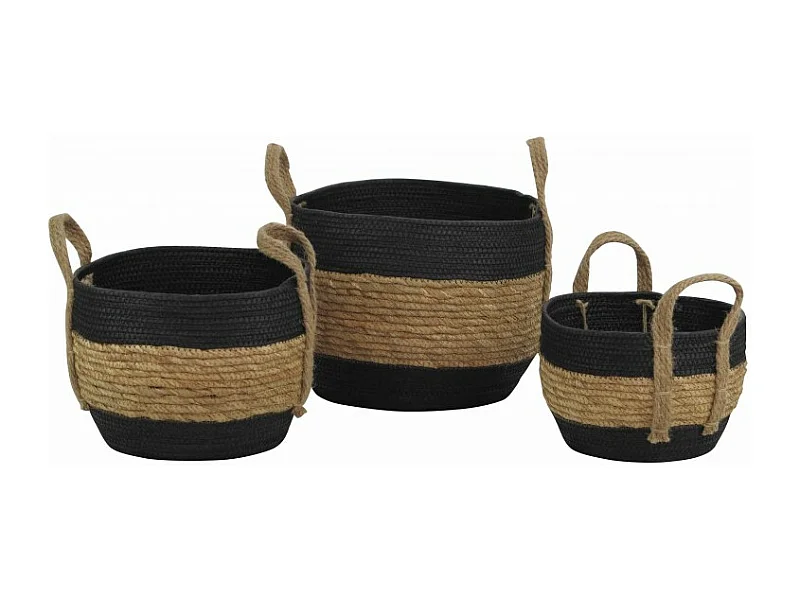 Lot 3 panières noir en cordes tressées naturel avec anses - CORDOU