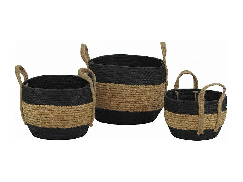 Lot 3 panières noir en cordes tressées naturel avec anses - CORDOU