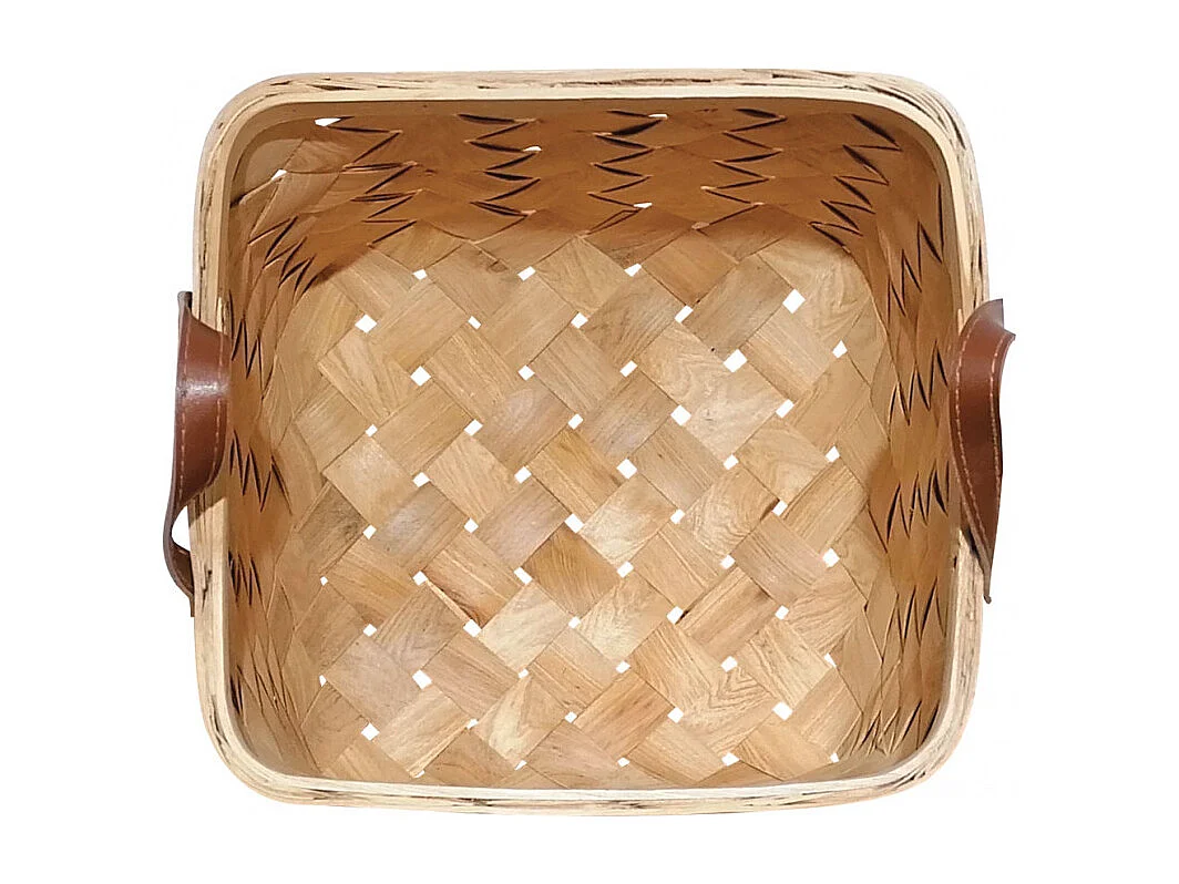 Lot de 2 paniers tressés bois clair et poignées simili - TRESSY 3697