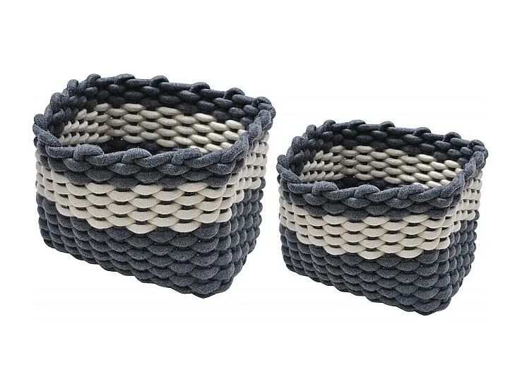 Set de 2 paniers rectangulaires en corde tressée gris et blanc - DUO