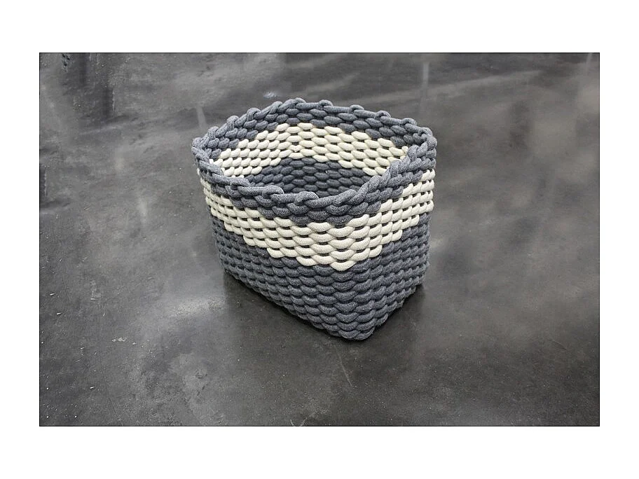 Set de 2 paniers rectangulaires en corde tressée gris et blanc - DUO