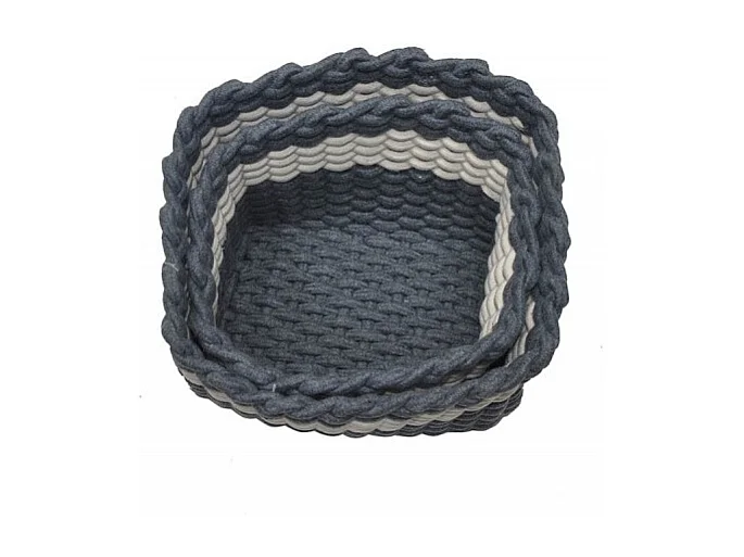 Set de 2 paniers rectangulaires en corde tressée gris et blanc - DUO