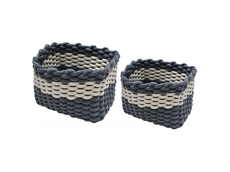 Set de 2 paniers rectangulaires en corde tressée gris et blanc - DUO