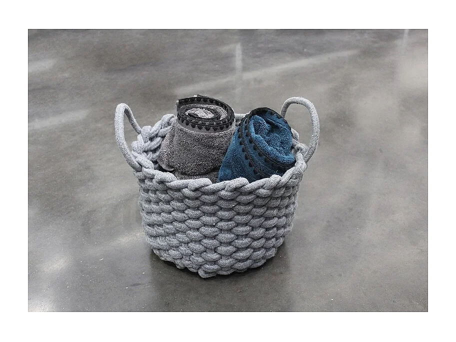 Set de 3 paniers rond en corde de coton tressée gris avec anses - LIV