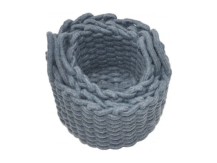 Set de 3 paniers rond en corde de coton tressée gris avec anses - LIV