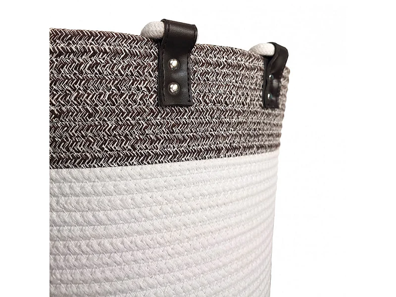 Lot de 4 paniers rond en corde de coton marron et blanc - COTON