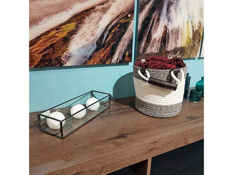 Lot de 4 paniers rond en corde de coton marron et blanc - COTON