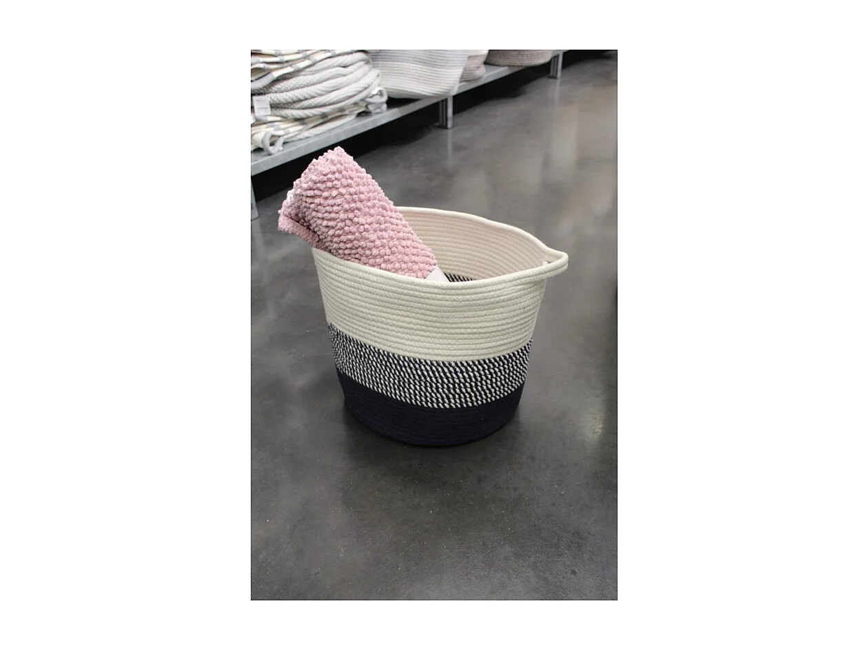 Set 3 paniers de rangement rond en corde tressée blanc bleu - COTON