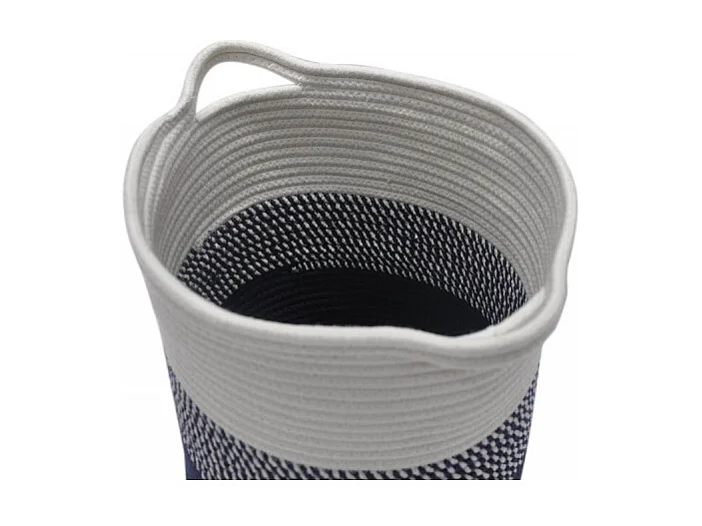 Set 3 paniers de rangement rond en corde tressée blanc bleu - COTON