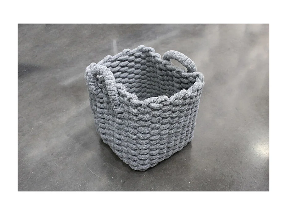 Set 3 paniers carrés en corde de coton tressée gris avec anses - LOV