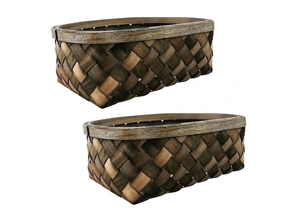 Lot de 2 paniers/corbeilles 14x37 en bois de pin tressé - DAMY 9725