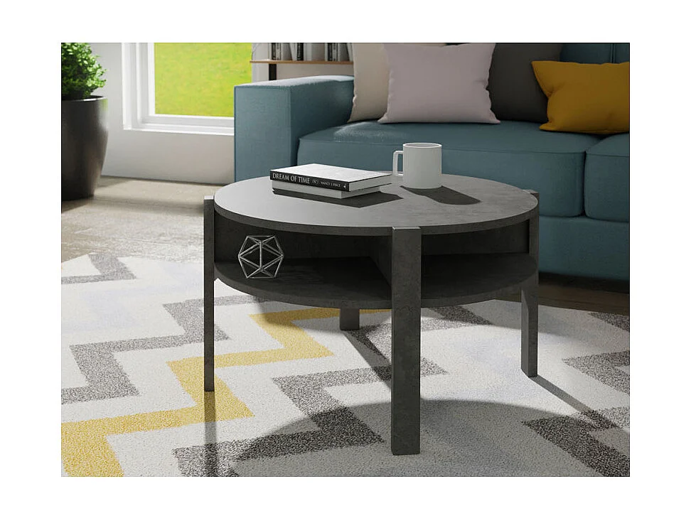 Table d'appoint ronde D. 74 cm décor béton gris anthracite - ROZALY