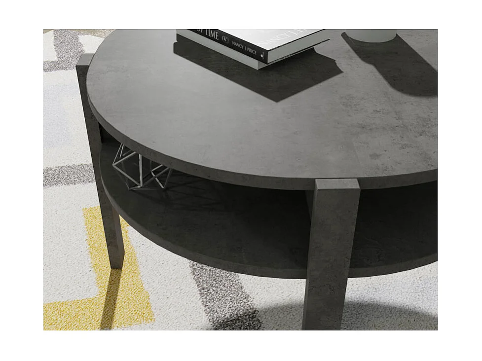 Table d'appoint ronde D. 74 cm décor béton gris anthracite - ROZALY