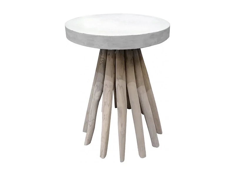 Bout de canapé avec plateau et piètement en bois de teck gris - TAMY