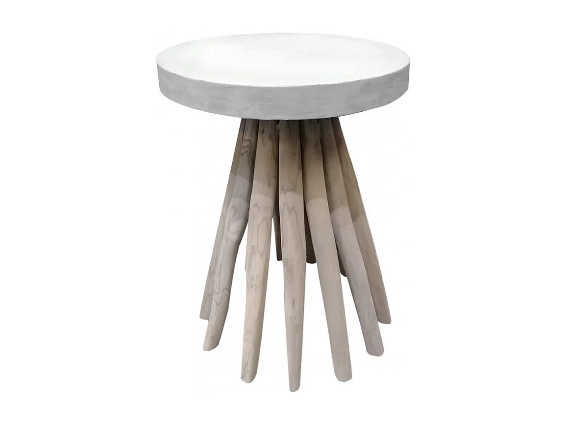 Bout de canapé avec plateau et piètement en bois de teck gris - TAMY