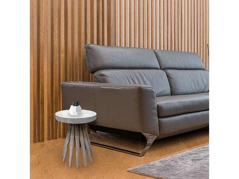 Bout de canapé avec plateau et piètement en bois de teck gris - TAMY