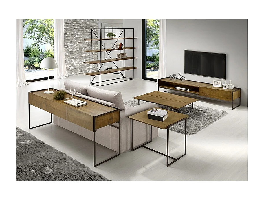 Table d'appoint en bois de pin et métal marron - LINEA