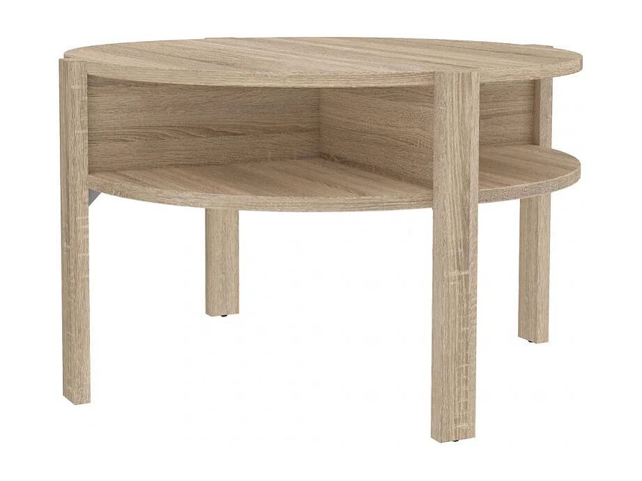 Table d'appoint ronde D. 74 cm 4 rangements décor bois clair - ROZALY