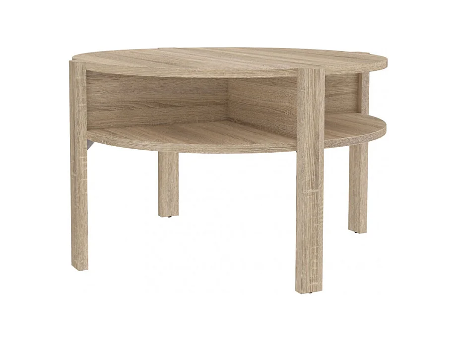 Table d'appoint ronde D. 74 cm 4 rangements décor bois clair - ROZALY